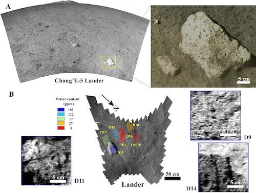 嫦娥五号采样区背景图和水含量（研究团队供图）