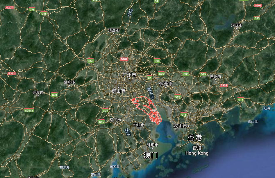 △南沙区处在粤港澳大湾区的中心位/google map<br>