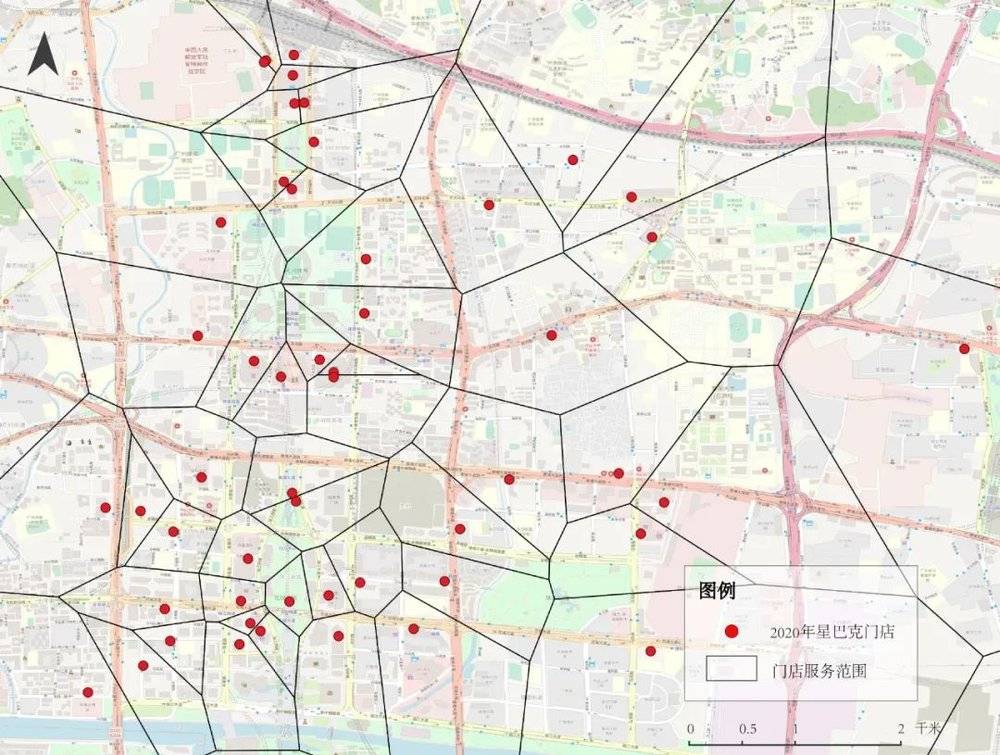 ◎广州市天河区的星巴克门店呈现加密的趋势  数据来源/赢在选址   制图/赢商云智库<br>