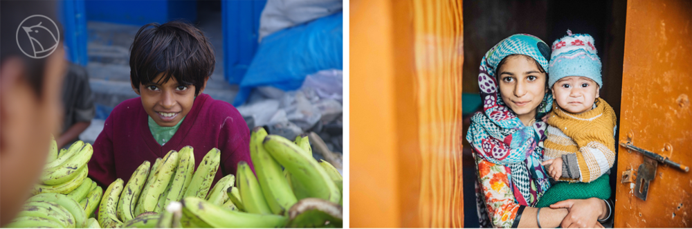  印度，卖花的船只，贩卖香蕉的男孩，和看顾孩子的少女<br>