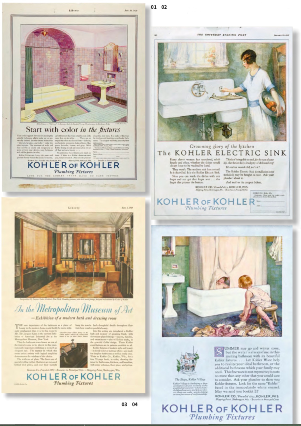 1920 年代科勒公司的一些广告，科勒是最早向消费者做广告的洁具公司