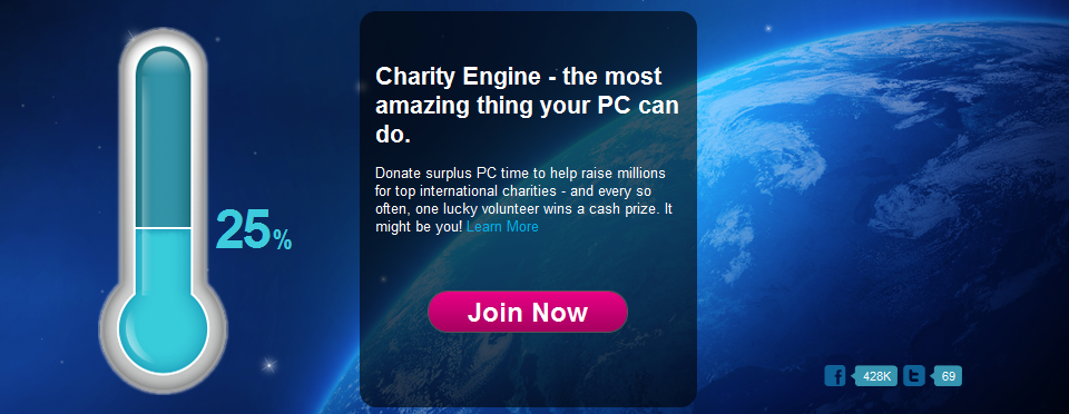Charity Engine 项目。图源：https://thenextweb.com/apps/2011/12/14/charity-engine-donate-spare-pc-power-and-stand-a-chance-to-win-a-1m-invites/<br label=图片备注 class=text-img-note>