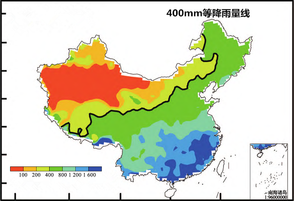 中国平均年降水量的空间分布及400mm等降水量线的位置 | 参考文献[10]