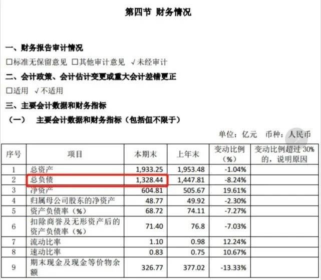 华晨集团2020年债券半年报主要财务数据 