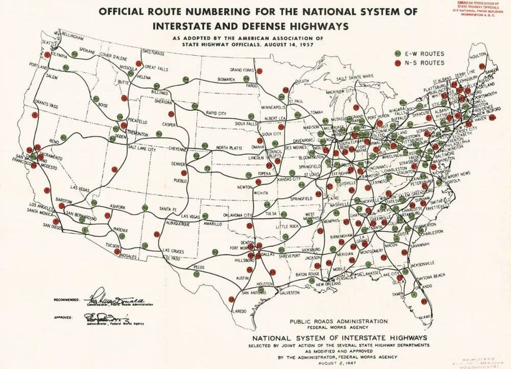 50年代的美国州际公路网络系统。/维基百科<br>