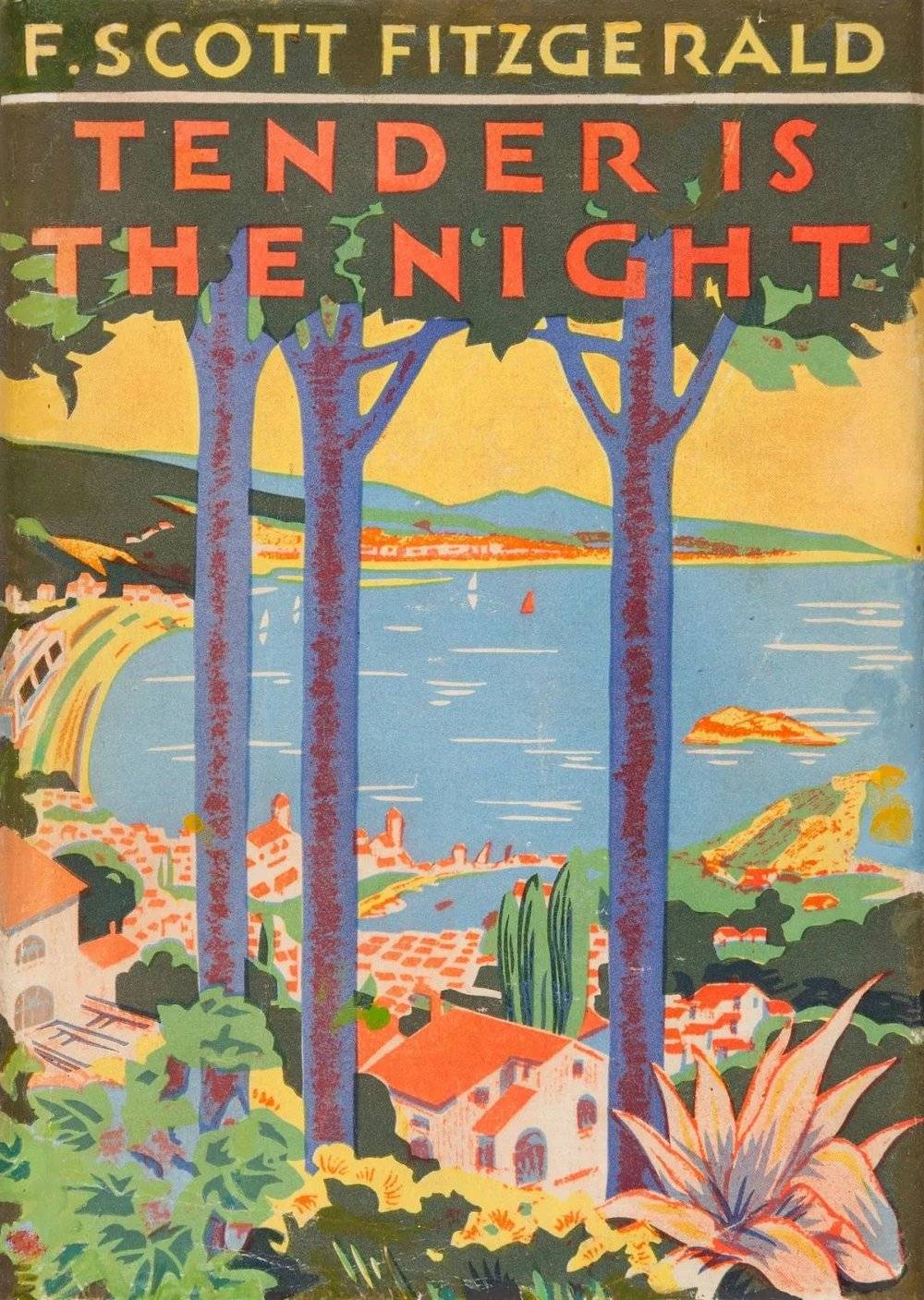《夜色温柔》初版封面，设计者巧妙地融合了菲茨杰拉德的“文学地图”。<br>