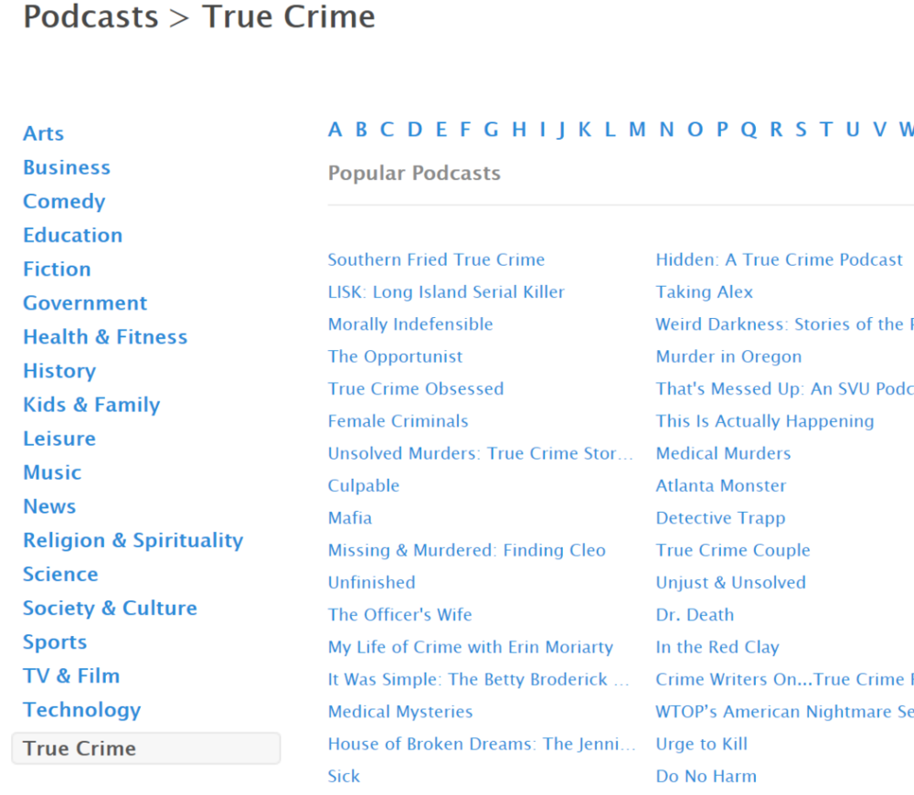 苹果美国区播客榜单在最佳播客节目类型设置中增添了“最佳真实犯罪播客”单项奖<br>