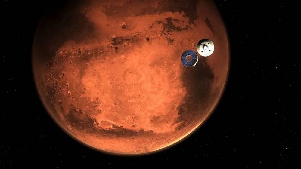NASA 恒心火星探测器进入火星大气层。图片来自：NASA /法新社<br>
