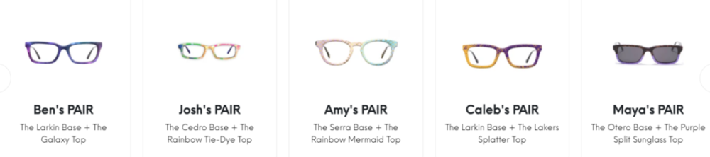“PAIR”的官网上还列出了不同用户为自己设计的眼镜样式<br>