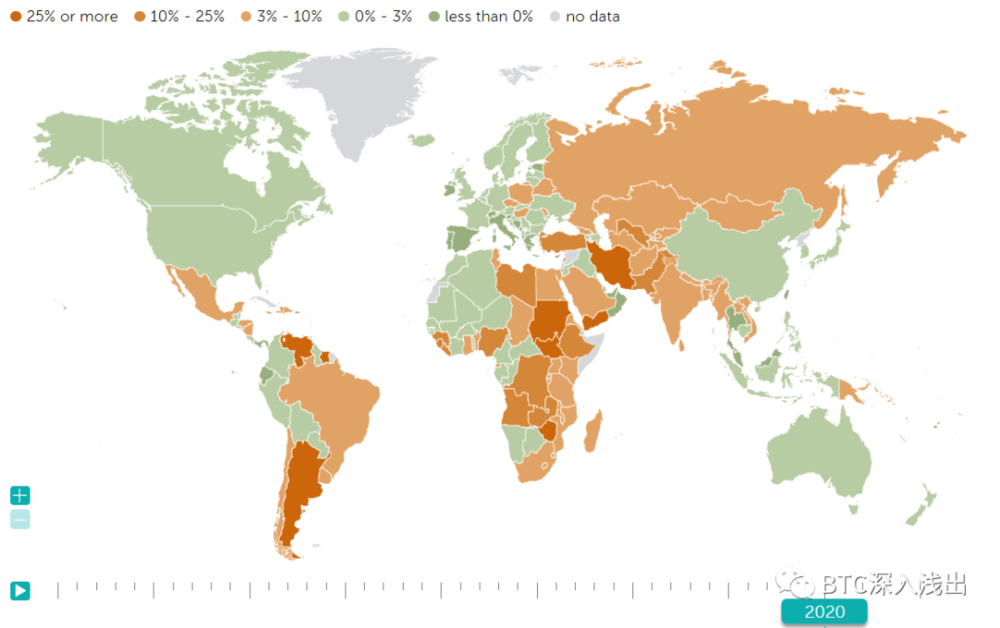 2020年世界各国通货膨胀地图<br>