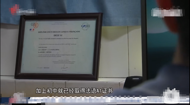 霍凯扬的法语A1证书。/广东南方卫视<br>