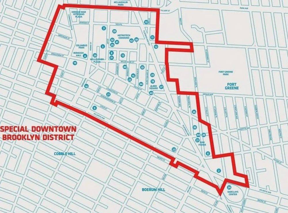 红线内为布鲁克林中心区重新规划的范围<br>
