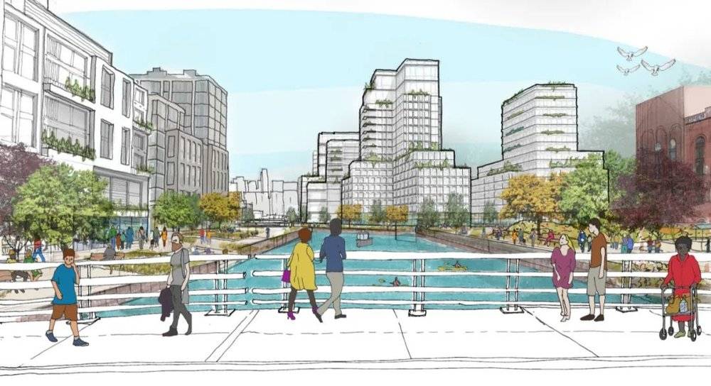 纽约政府正在准备对位于布鲁克林的Gowanus运河区域进行整体的区划提升。运河区现在主要是工业用地和低密度住宅（上图），其独特的氛围吸引了不少小资和年轻人。区划提升后该地段将可建高密度住宅（下图）<br>