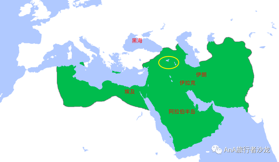 公元800年，阿拉伯帝国（阿拔斯王朝）版图<br>