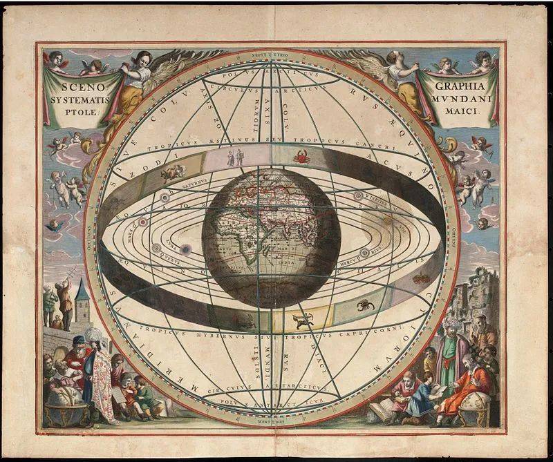 托勒密体系的宇宙图（来源：wikipedia.org）<br>