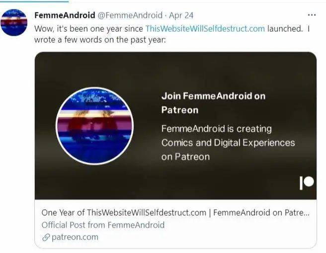  2021年4月46日，FemmeAndroid在推特上发布了一篇链接文章，介绍网站一年来的经历 图片：推特