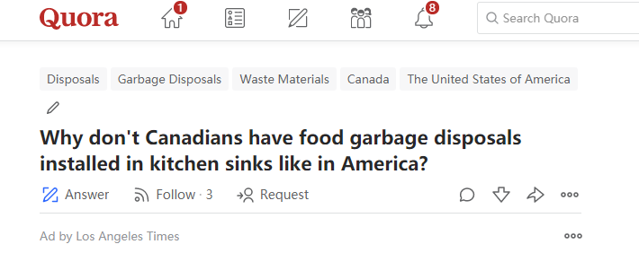 网站Quora上有人提问：为啥加拿大人不爱用厨余处理机？<br>