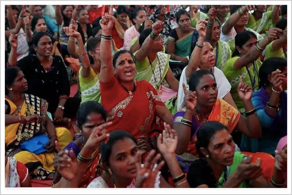 2020年，印度2.5亿人大罢工，12个邦陷入瘫痪 ，图片来源：RFI