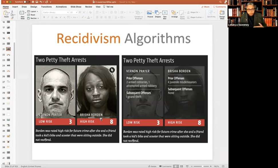 ● Latanya Sweeney在课堂上讲述了自己的发现：带有种族偏见的算法 / 视频截图