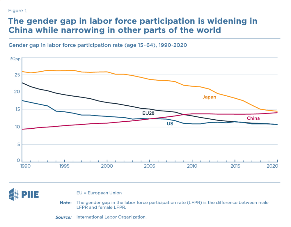 我国劳动参与率的性别差距在变大，其他国家在缩小 | PIIE
