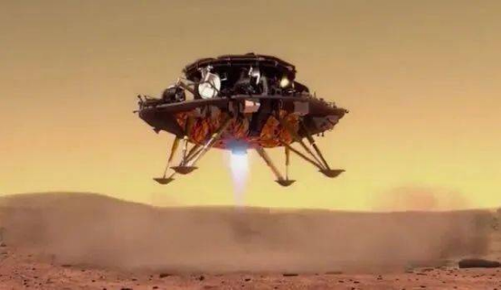 图注：天问一号着陆器降落火星（艺术图）。<br label=图片备注 class=text-img-note>