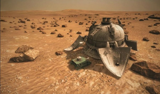 图注：前苏联的火星三号着陆器和小火星车（艺术图），<br label=图片备注 class=text-img-note>