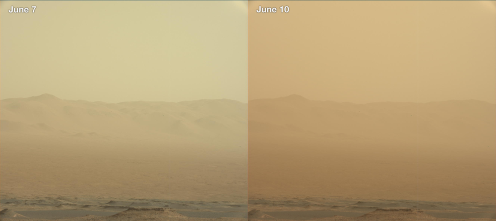2018年6月，好奇号拍摄的火星全球性大沙尘暴的景象 | NASA