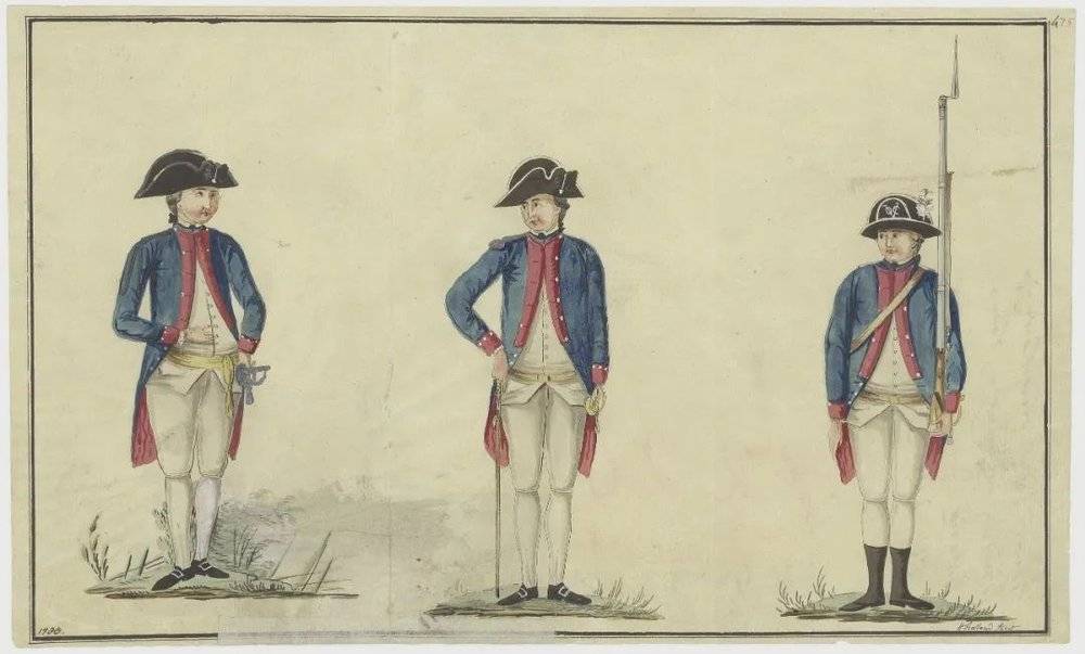 1783年，荷兰东印度公司的士兵制服。图片来源：Wikipedia