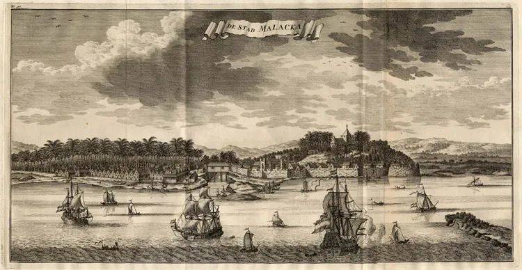 1724年，荷兰控制的马六甲港口。图片来源：Wikipedia<br>