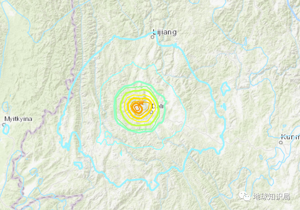 漾濞6.4级地震表面波传播示意（图：usgs）