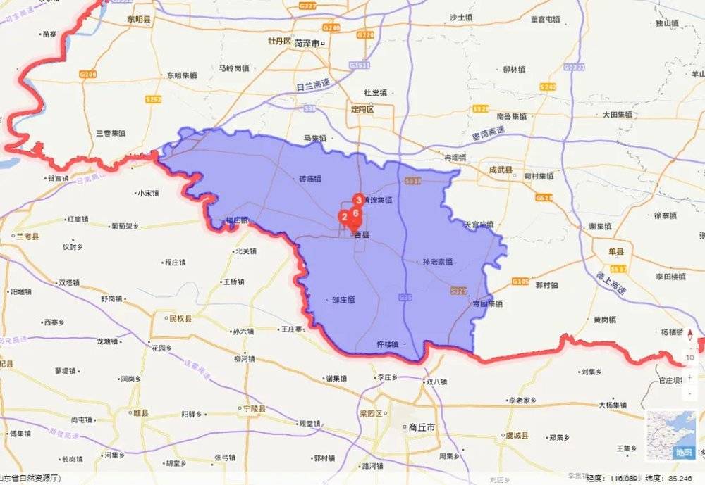 曹县地图，图源：国家地理公共信息服务平台
