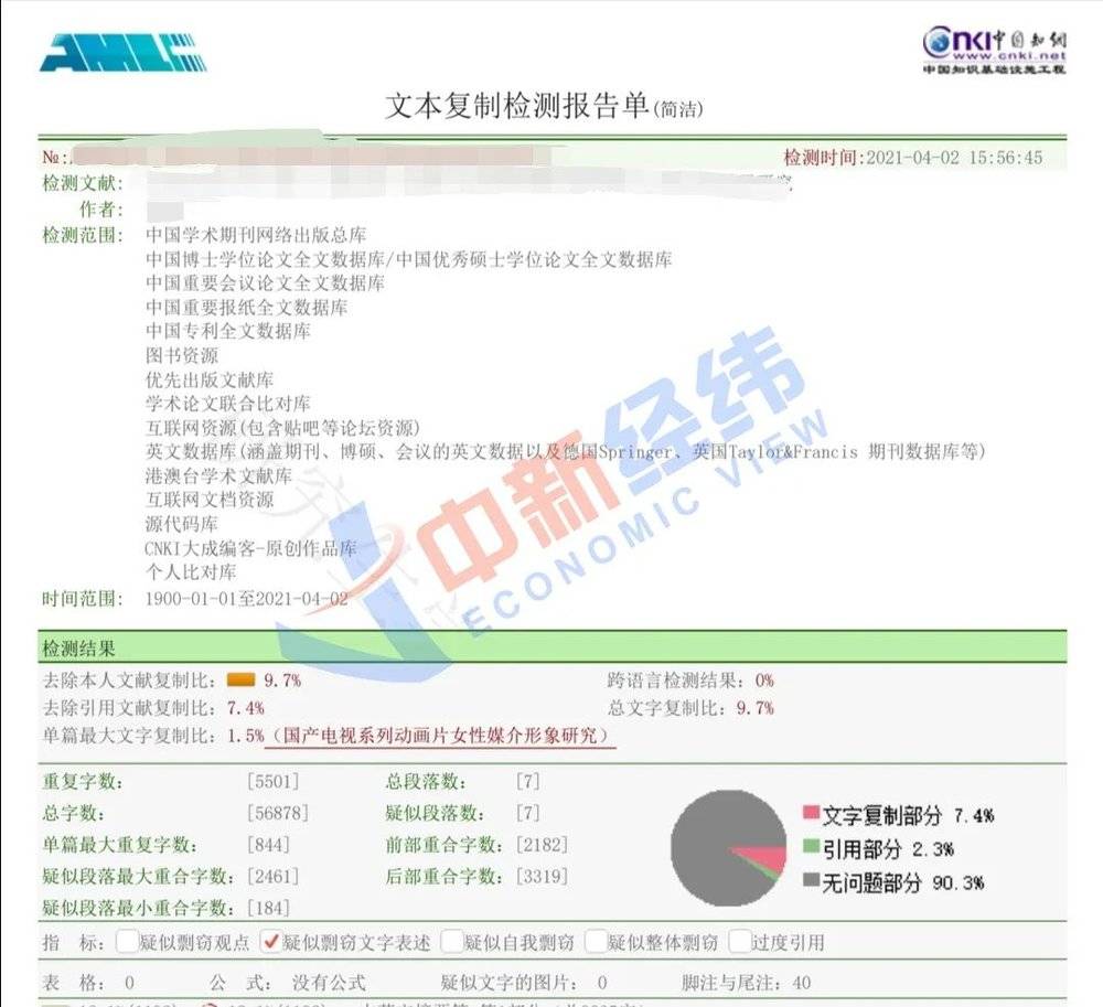 知网论文查重报告单<br>