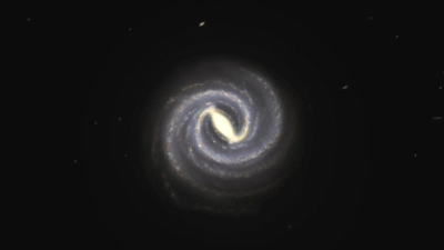  银河系的艺术构想图。| 动图来源：ESO/NASA/JPL-Caltech/M. Kornmesser/R. Hurt<br label=图片备注 class=text-img-note>