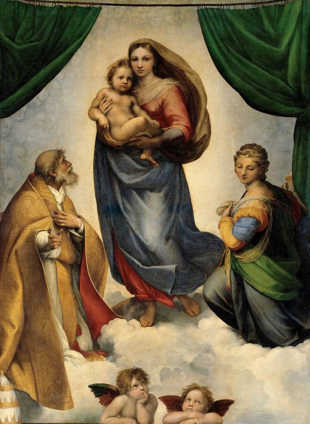 《西斯廷圣母》（The Sistine Madonna），拉斐尔（Raphael），1513~1514年。© Public Domain<br>