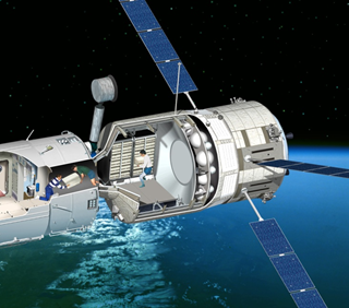 欧洲自动转移飞行器（右）和“国际空间站”对接后航天员搬运货物示意图<br>