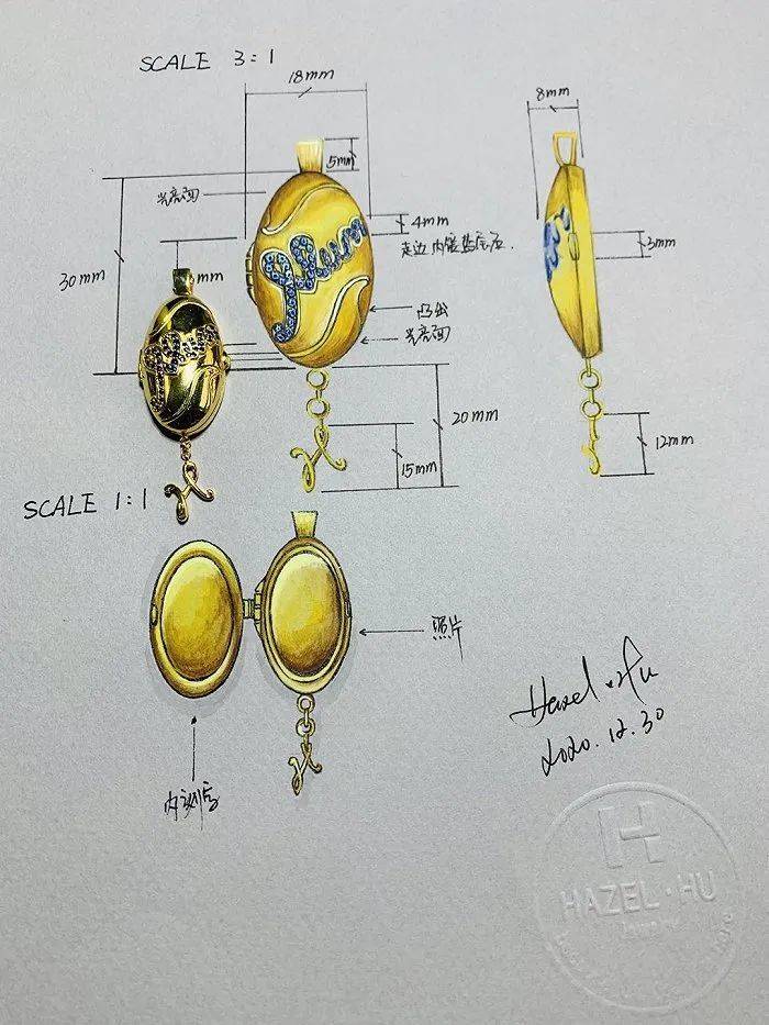 胡熠的珠宝设计手稿 图片来源：小红书@Hazel珠宝设计师<br label=图片备注 class=text-img-note>