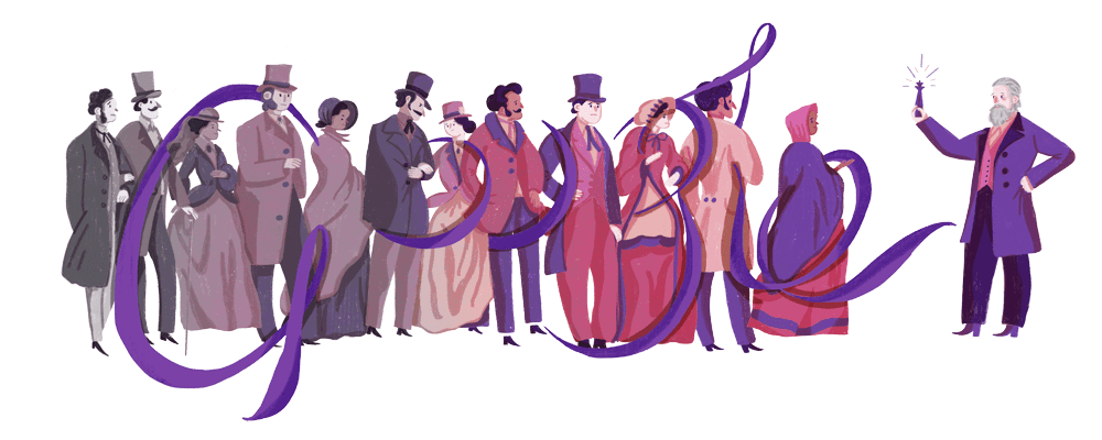 图1. 2018年3月12日，Perkin诞辰180年的Google Doodle。