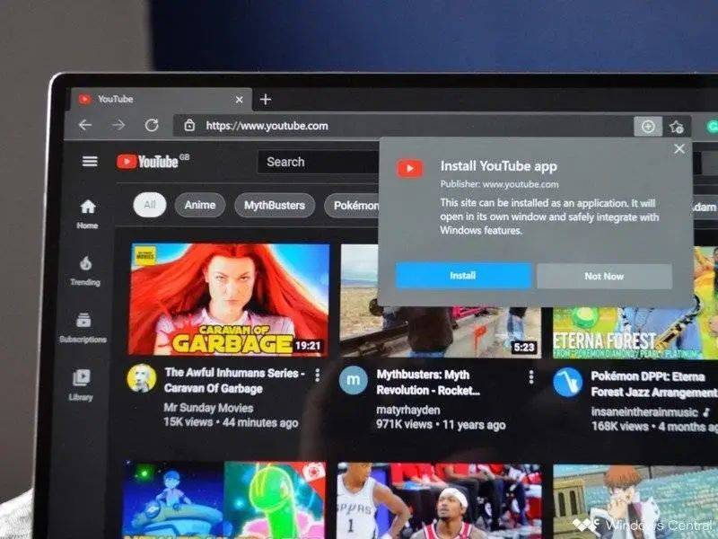 Windows 端已经支持使用 YouTube 的 PWA 版 . 图片来自：Windows central