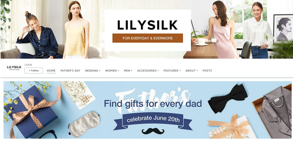 Lilysilk Amazon 品牌页<br>