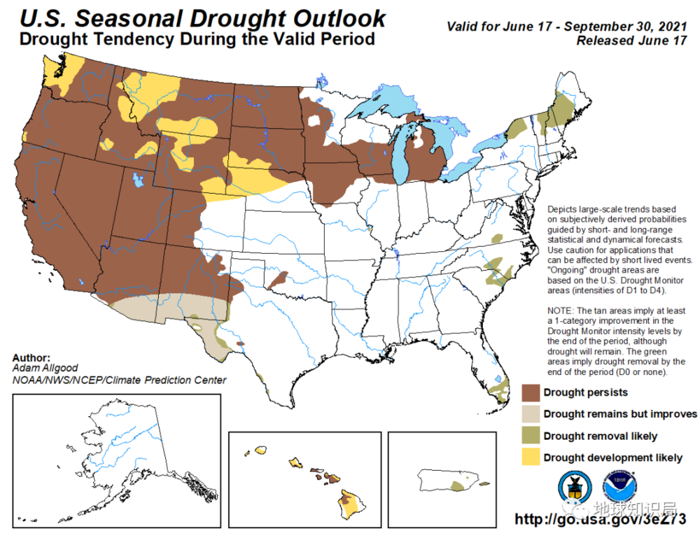而且这场旱灾远不只是当前这几天，几乎已经注定会延续整个夏天（也是美国西部的旱季）（图：NOAA）