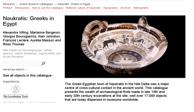 英国国家档案馆对大英博物馆瑙克拉提斯发掘成果归档的专题页面