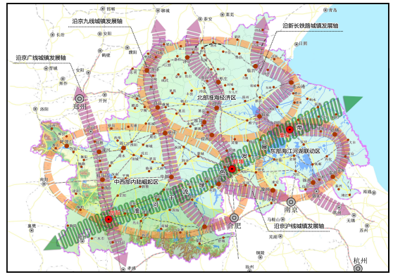 淮河生态经济带空间布局示意图 图片来源：淮河生态经济带发展规划<br>