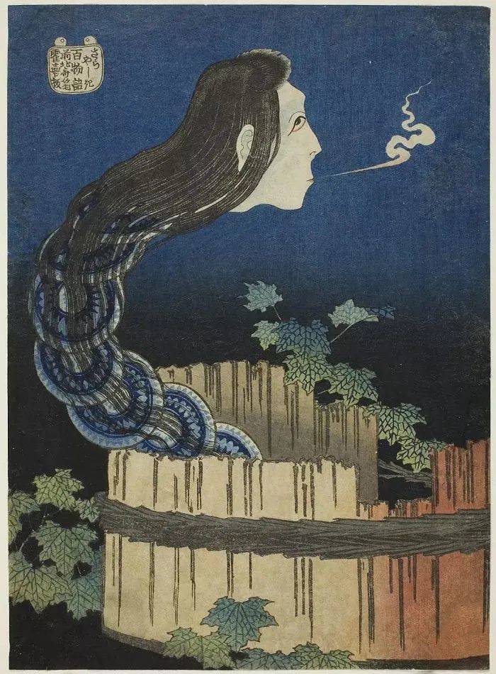 葛饰北斋《百物语 之阿菊》，1831~1832年。<br>