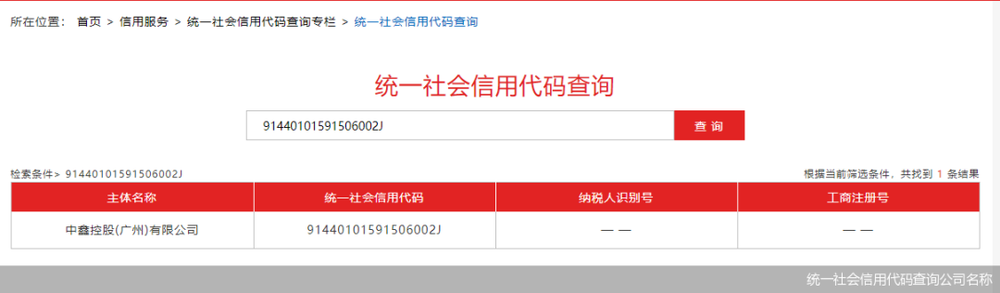 统一社会信用代码查询公司名称