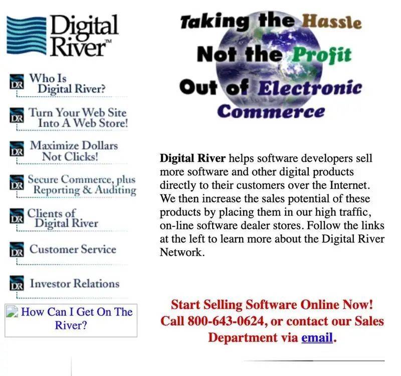 1998 年的 Digital River 网站。图片来自 tedium