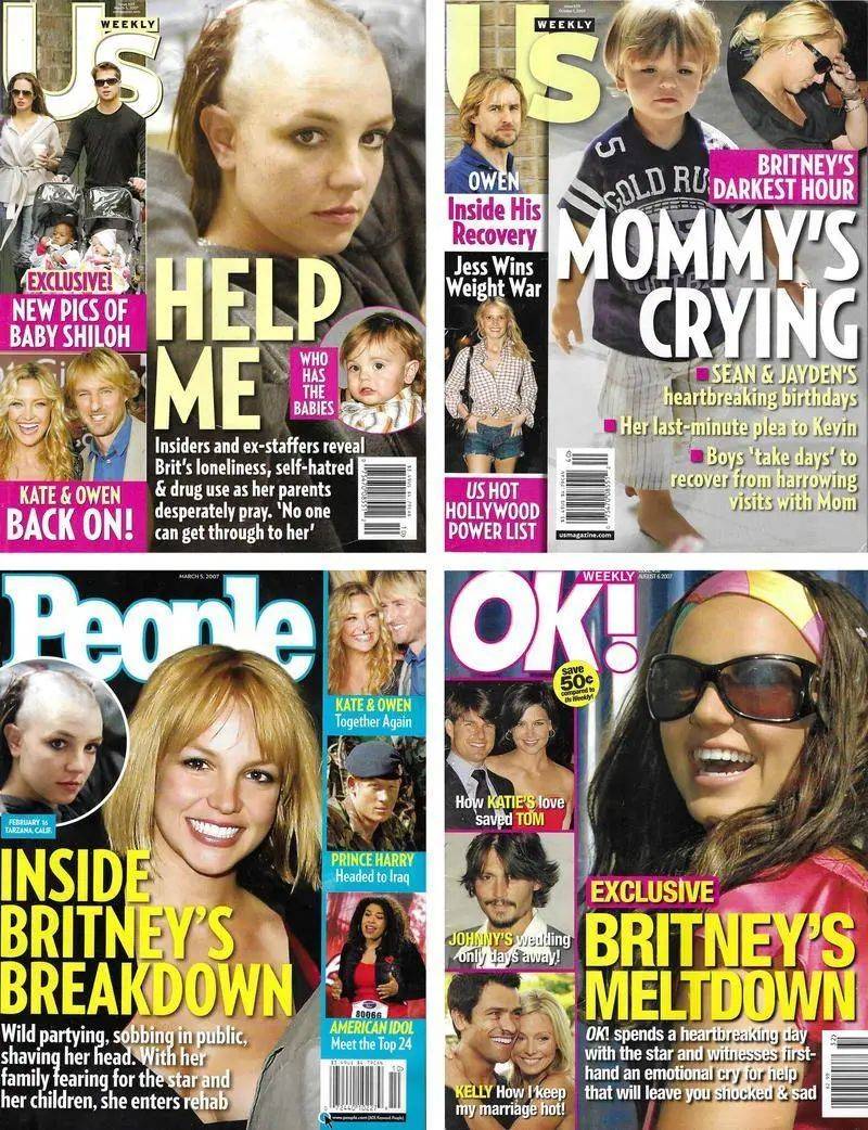 2007年前后，布兰妮的新闻是各类娱乐杂志和小报的头版<br>