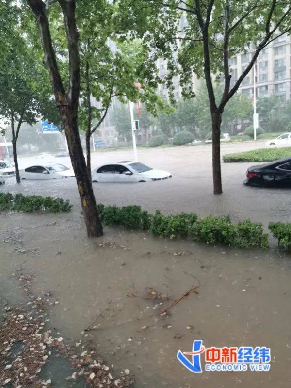 ▲郑州市区不少汽车都被泡水中<br>