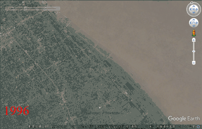 浦东机场历史卫星图片（1996-2019） 来源：Google Earth<br>
