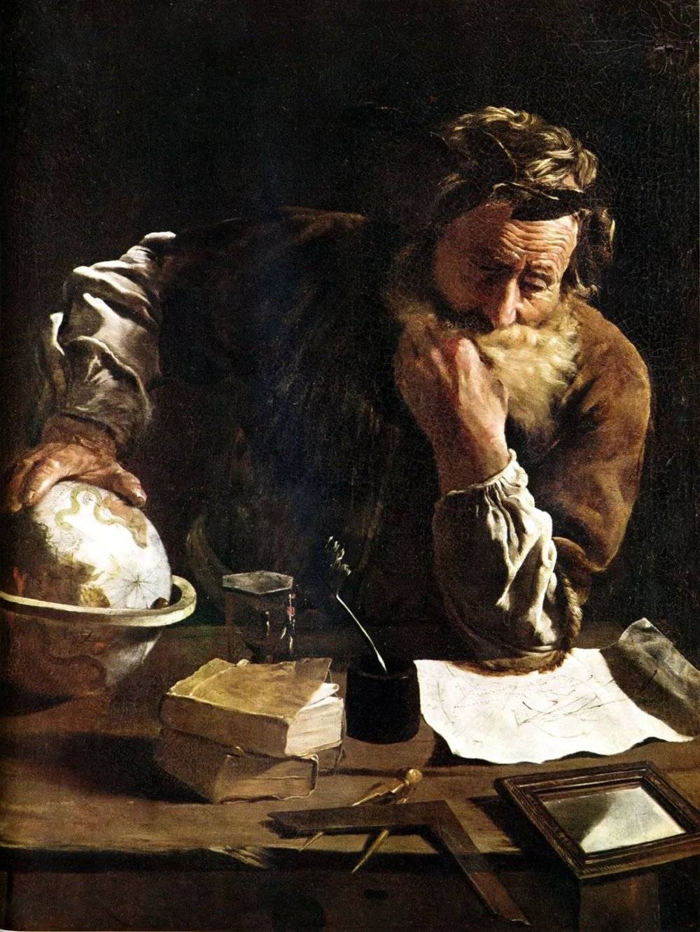 沉思的阿基米德。意大利画家费蒂作于1620年。<br label=图片备注 class=text-img-note>
