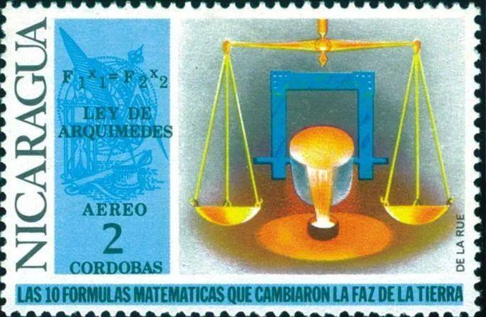 尼加拉瓜邮票上的阿基米德和杠杆原理。<br label=图片备注 class=text-img-note>